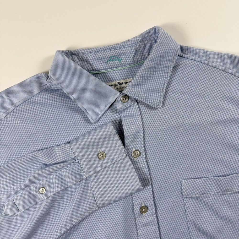 Tommy Bahama San Lucio Stretch Shirt Men’s L Blue Woven Geometric Pocket